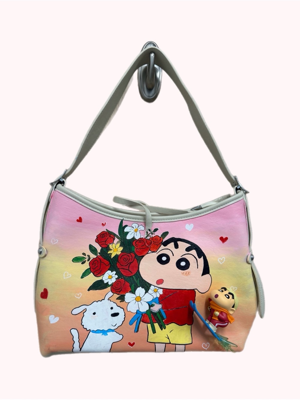 OOAK Hand Painted Shin-Chan & Shiro Purse | Custom Wearable Art Bag